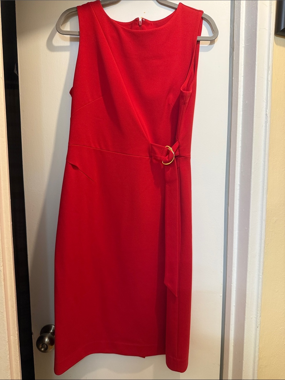 Calvin Klein Bright Red Sleeveless Midi Dress with Side Ring